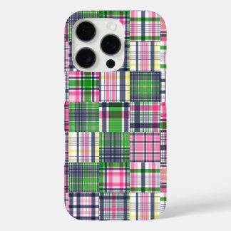 Coque iPhone 16 Pro Paie été rose Madras Patchwork