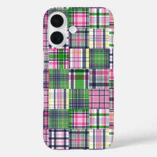 Coque Pour iPhone 16 Paie été rose Madras Patchwork
