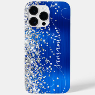 Coque Case-Mate iPhone Pailleté Argent Bleu Royal Glam Courbé Signature