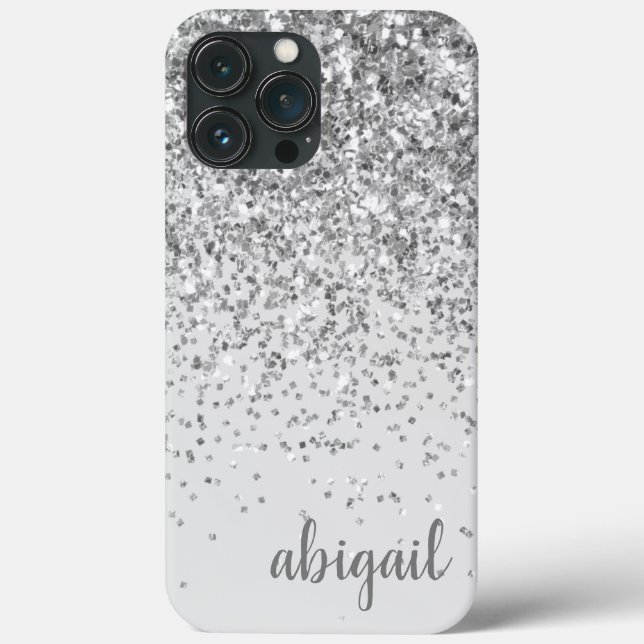 Coques Case-Mate iPhone Pailleté Argent Élégant Moderne Monogramme Nom (Verso)