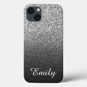 Etui iPhone 13 Pailleté Argent Féminin Ombré Noir Personnalisé