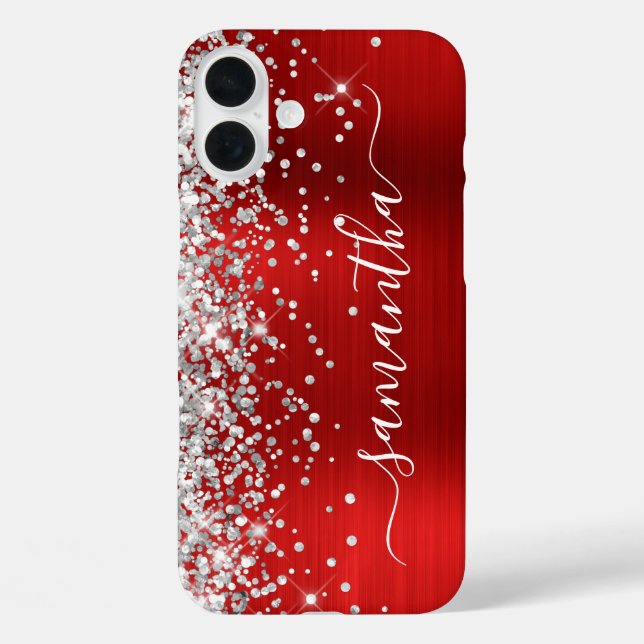 Coques Case-Mate iPhone Pailleté Argent Métallisé Rouge Signature Girly (Verso)