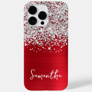 Coque Case-Mate iPhone Pailleté Argent Paillettes Rouge Glam Nom