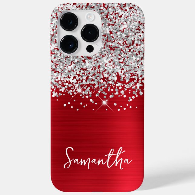 Coques Case-Mate iPhone Pailleté Argent Paillettes Rouge Glam Nom (Verso)