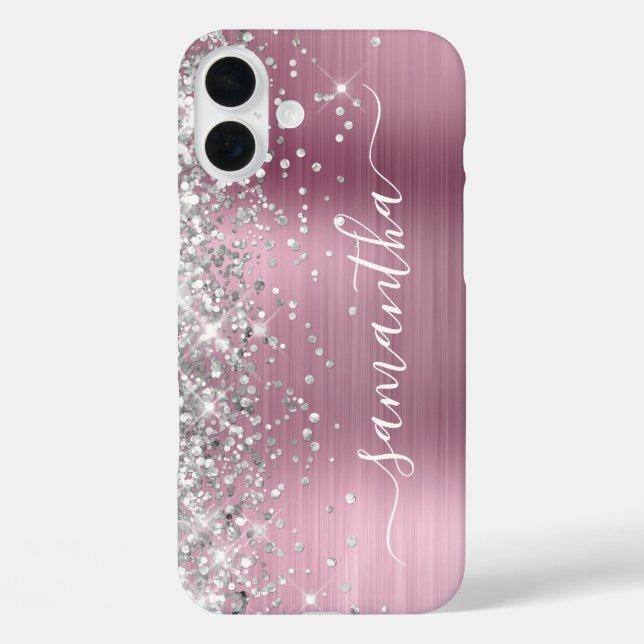 Coques Case-Mate iPhone Pailleté Argent Rose Clair Métallisé Signature Fém (Verso)