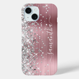 Coque Case-Mate iPhone Pailleté Argent Rose Moderne Signature Féminine
