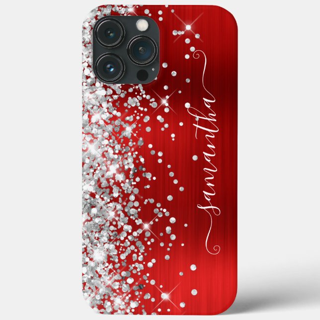 Coques Case-Mate iPhone Pailleté Argent Rouge Clair Moderne Signature Fémi (Verso)
