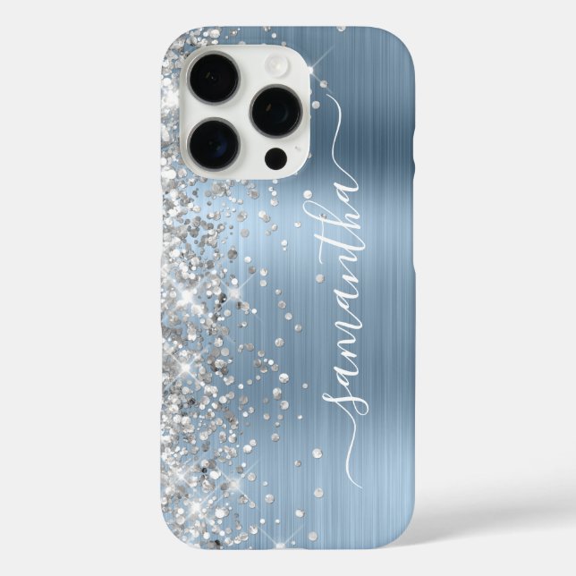 Coques Case-Mate iPhone Pailleté Argenté Bleu Clair Métallisé Signature Fé (Verso)