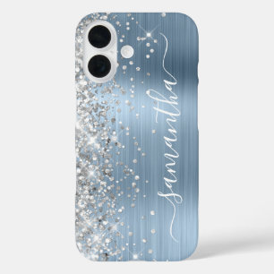 Coque Pour iPhone 16 Pailleté Argenté Bleu Métallisé Signature Féminine