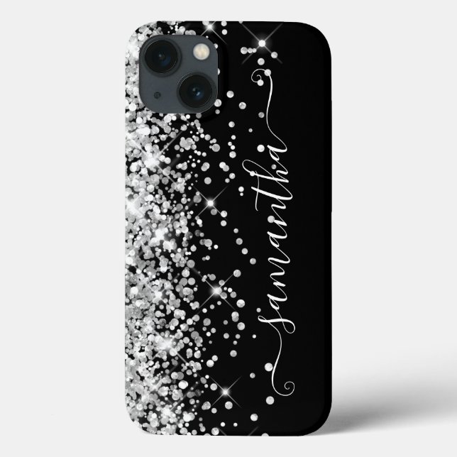 Coques Case-Mate iPhone Pailleté Argenté et Signature Féminine Noire (Verso)