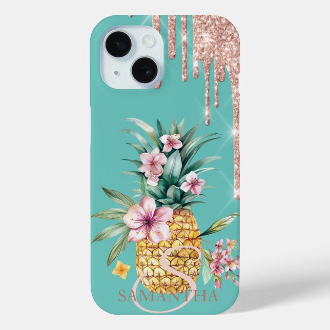 Coques Case-Mate iPhone Pailleté gouttes floral ananas menthe verte (Verso)