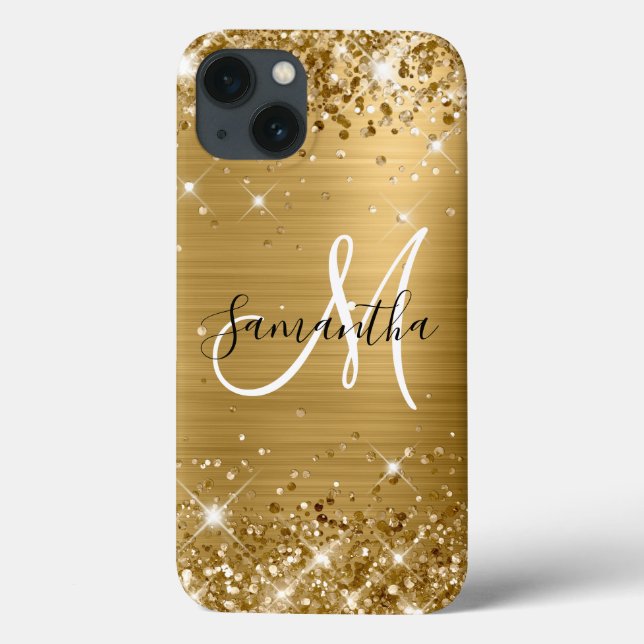 Coques Case-Mate iPhone Pailleté Or Élégant Monogramme (Verso)
