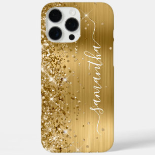 Coque iPhone 16 Pro Max Pailleté Or Métallisé Signature Féminin