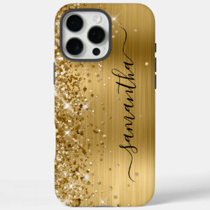 Coque iPhone 16 Pro Max Pailleté Or Métallisé Signature Féminine