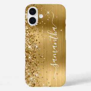 Coque Pour iPhone 16 Plus Pailleté Or Métallisé Signature Girly