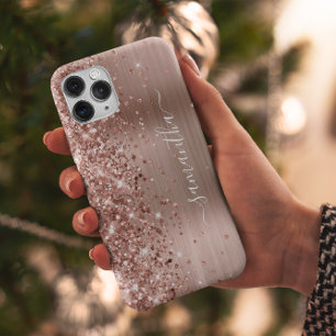 Coque Case-Mate iPhone Pailleté Or Rose Moderne Signature Féminine