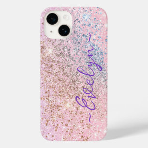 Coque Case-Mate iPhone Pailleté rose bleu pastel personnalisé