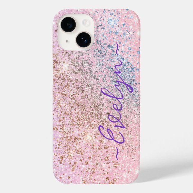 Coques Case-Mate iPhone Pailleté rose bleu pastel personnalisé (Verso)