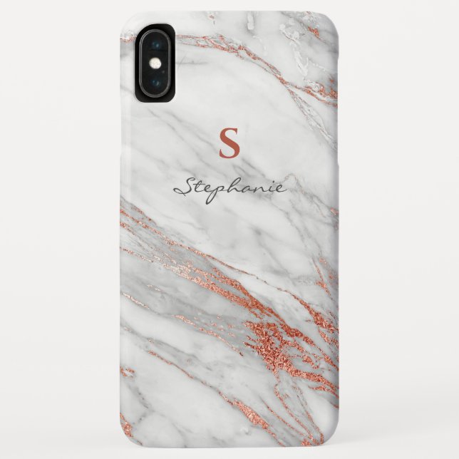 Coques Case-Mate iPhone Pailleté Rose Gold Girly & Monogramme Blanc (Dos)