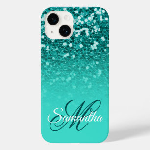 Coque Case-Mate iPhone Pailleté Turquoise Paillettes Turquoise Ombre Mono