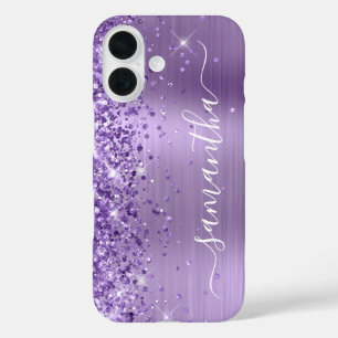Coque Pour iPhone 16 Pailleté Violet Clair Signature Glamour Féminin