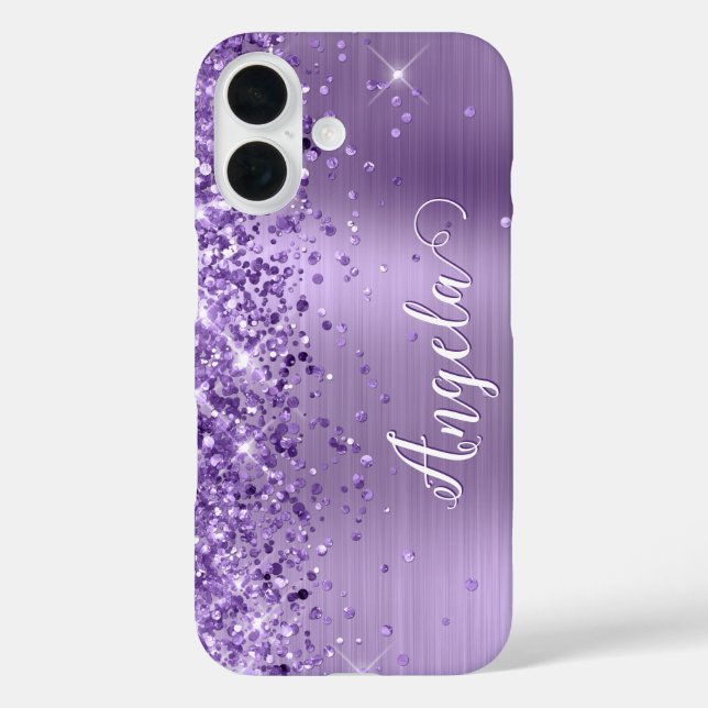 Coques Case-Mate iPhone Pailleté Violet Feuille Métal Féminin Nom (Verso)