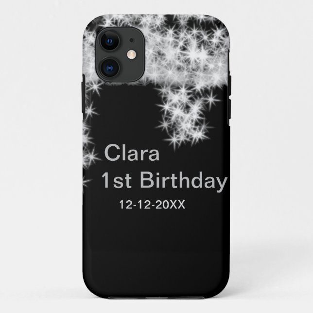 Coques Case-Mate iPhone Pailletterie noire argent ajouter nom date de nais (Dos)