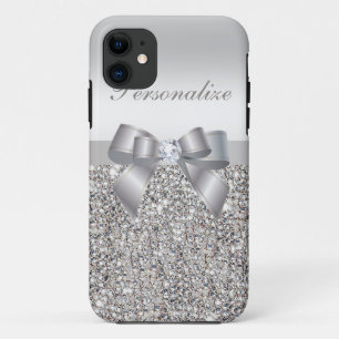 Coque Case-Mate Pour iPhone Paillettes, arc et diamant argentés imprimés