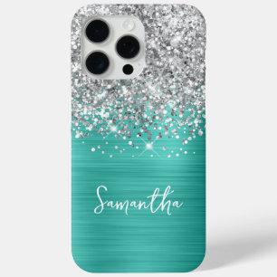 Coque Case-Mate iPhone Paillettes Argent Turquoise Glam Nom