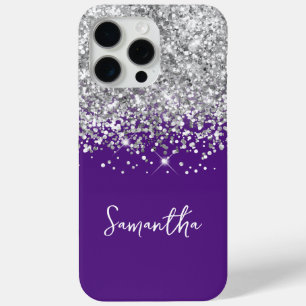 Coque Case-Mate iPhone Paillettes argentées et nom royal violet