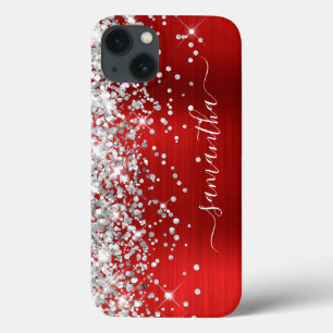 Case-Mate iPhone Case Paillettes Argentées Feuille Rouge Moderne Signatu