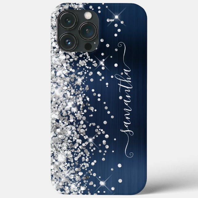 Coques Case-Mate iPhone Paillettes Argentées Navy Foil Moderne Signature F (Verso)
