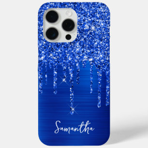 Coque Case-Mate iPhone Paillettes Bleu Royal qui Dégoulinent Glamour Nom