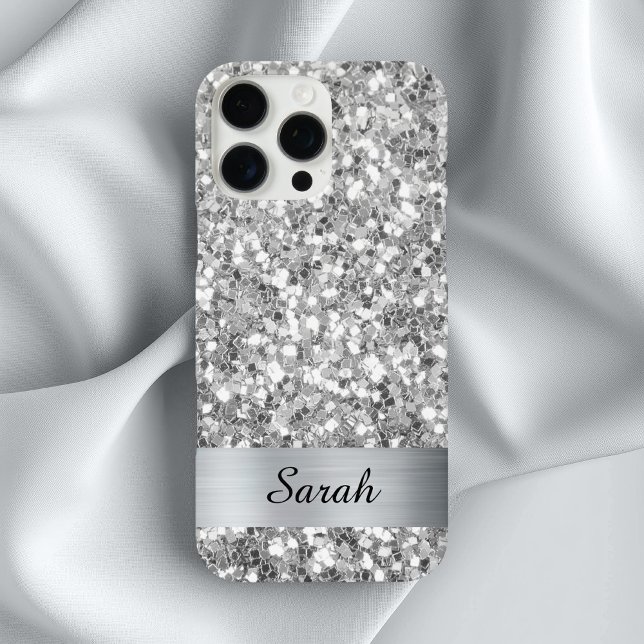 Coques Case-Mate iPhone Paillettes Carrées Brillant Strass Ruban (Silver Square Glitter Shimmer Strip Foil Case-Mate iPhone Case)