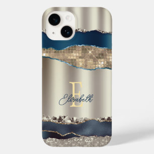 Coque Case-Mate iPhone Paillettes d'agate bleu indigo élégantes 