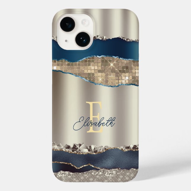 Coques Case-Mate iPhone Paillettes d'agate bleu indigo élégantes  (Verso)