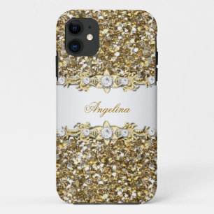 Coques Pour iPhone Paillettes de bijou en or blanc argenté diamant 2