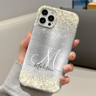 Case-Mate iPhone Case Paillettes de métal brossé argent or chic fausses