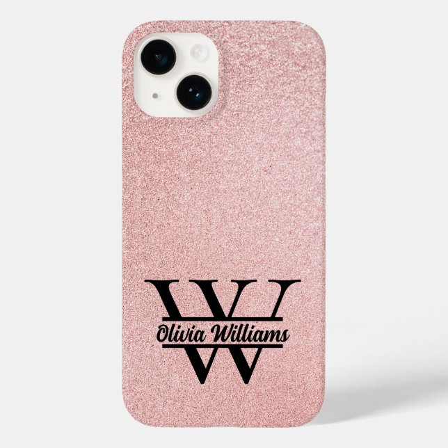 Coques Case-Mate iPhone Paillettes de Monogramme en Or Rose | Étincelle Mo (Verso)