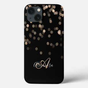 Case-Mate iPhone Case Paillettes de Or Noir Monogramme Nom