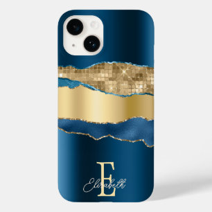 Coque Case-Mate iPhone Paillettes dorées d'agate bleu indigo élégant