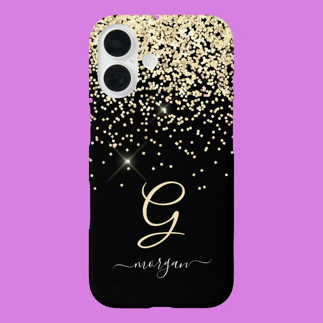 Coques Case-Mate iPhone Paillettes dorées et monogramme Nom en écriture bl (Créateur téléchargé)