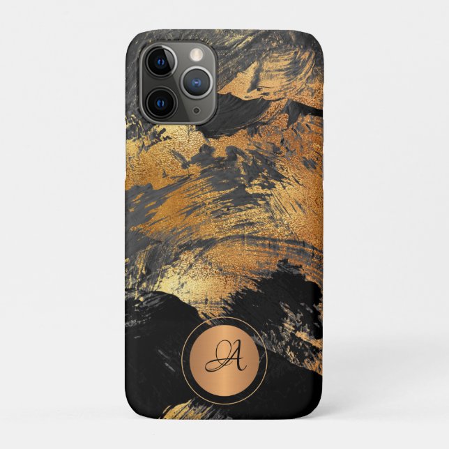 Coques Case-Mate iPhone Paillettes dorées noir élégant abstrait monogrammé (Dos)