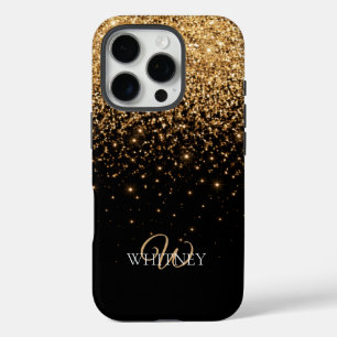 Coque iPhone 16 Pro Paillettes dorées scintillement texture élégante d