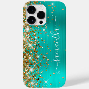 Coque Case-Mate iPhone Paillettes dorées Turquoise Glam Moderne Féminin S