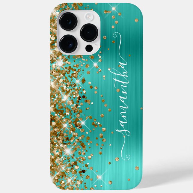 Coques Case-Mate iPhone Paillettes dorées Turquoise Glam Moderne Féminin S (Verso)