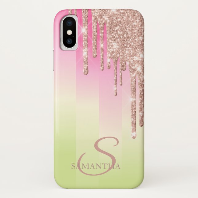 Coques Case-Mate iPhone Paillettes élégantes rose or dégradé rayé (Dos)
