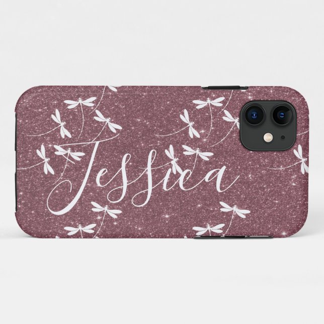 Coques Case-Mate iPhone Paillettes et libellules personnalisées (Dos (Horizontal))