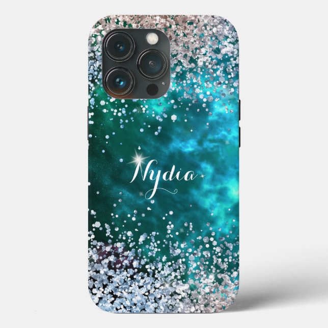 Coques Case-Mate iPhone Paillettes Féminin Douce 16 Étincelle Sarcelle (Verso)