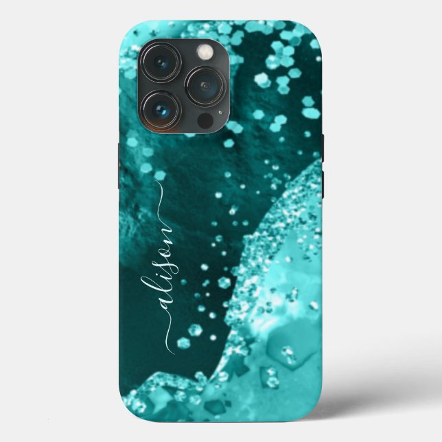 Coques Case-Mate iPhone Paillettes Fille Brillance Anniversaire Bleu Aqua (Verso)